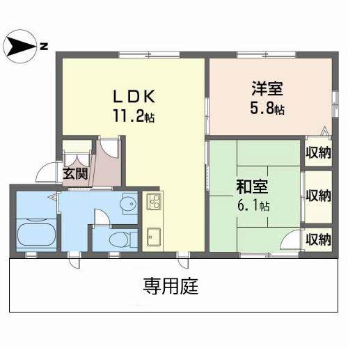 ラヴェール英賀保(2DK/1階)の間取り写真