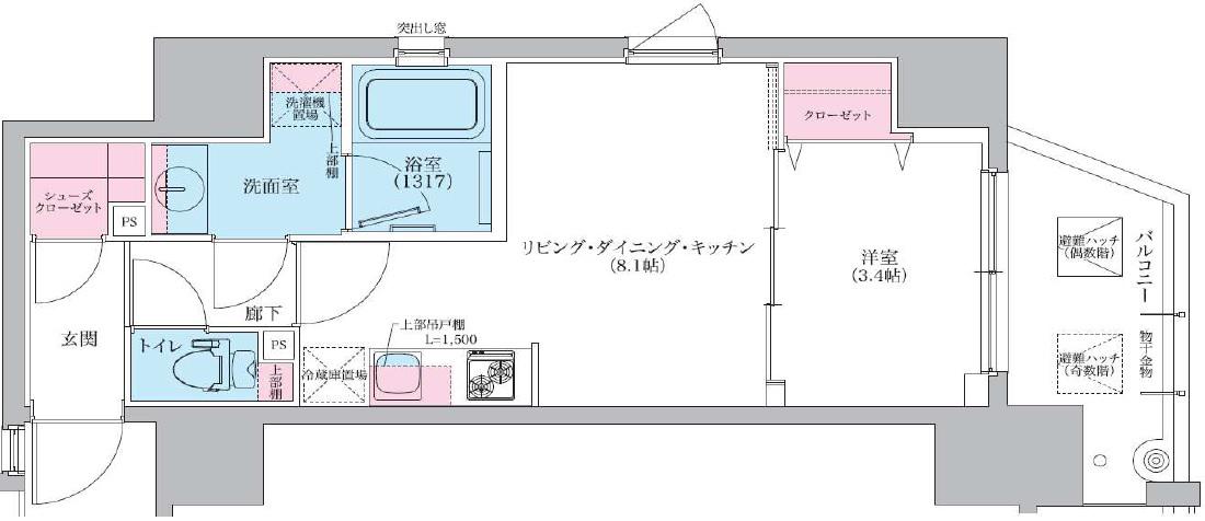 シーズンフラッツ阿波座(1LDK/8階)の間取り写真