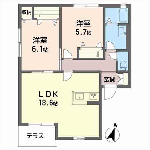 コートヴェール南片江I A棟(2LDK/1階)の間取り写真