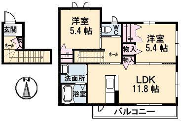 モンソレイユ B棟(2LDK/2階)の間取り写真