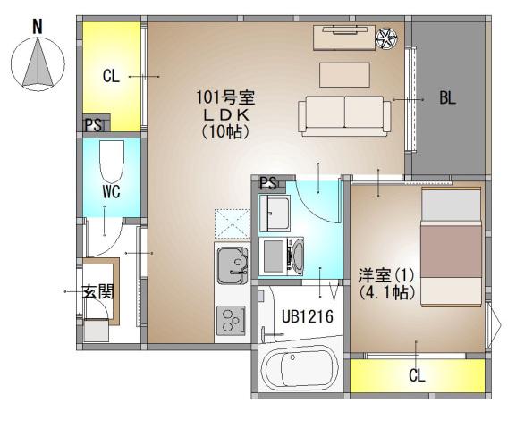 REGALEST 北方3(1LDK/1階)の間取り写真