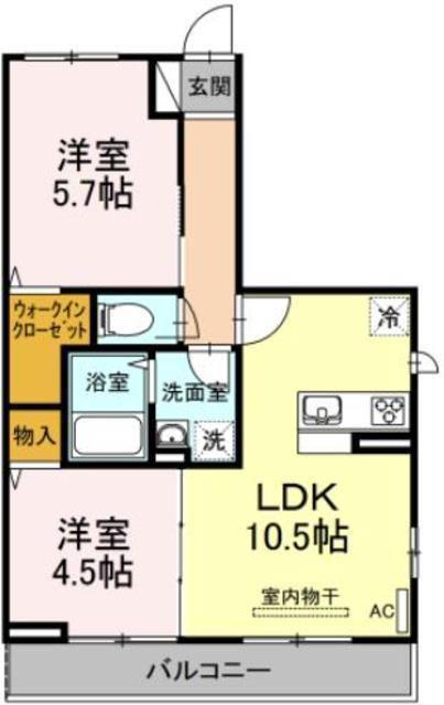 ソフィアさつき(2LDK/2階)の間取り写真