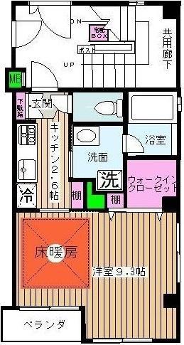 エヴァーグリーン北浦和(1K/1階)の間取り写真