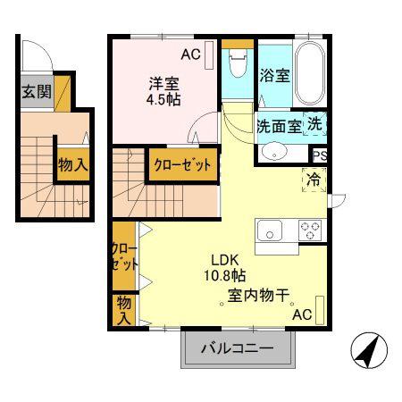LAULEA(1LDK/2階)の間取り写真