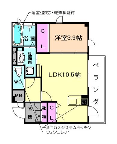 セレーノ姫室(1LDK/2階)の間取り写真