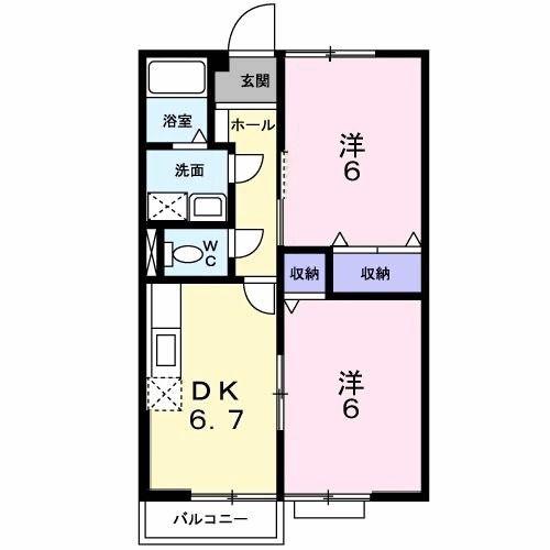 グリーンアレイA(2DK/2階)の間取り写真
