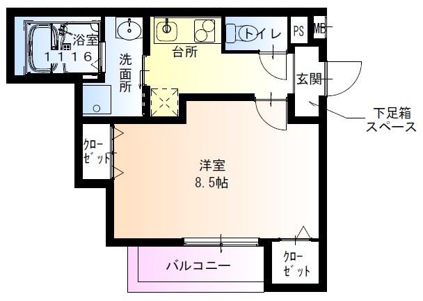 フジパレス阪急園田駅北3番館(1K/2階)の間取り写真