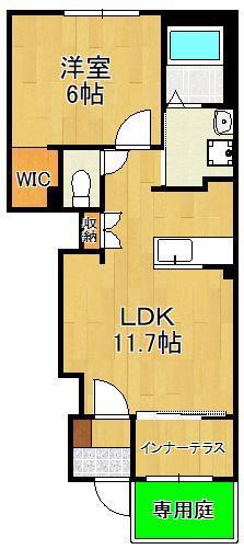 ブドワール(1LDK/1階)の間取り写真
