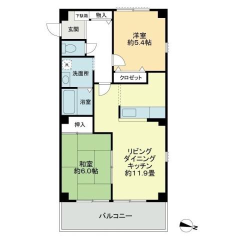 シーズン柞田(2LDK/3階)の間取り写真