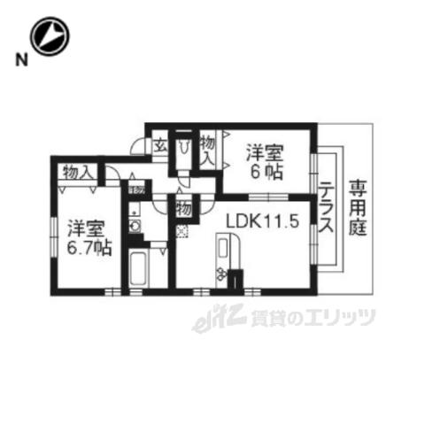 リビングタウン相楽B棟(2LDK/1階)の間取り写真