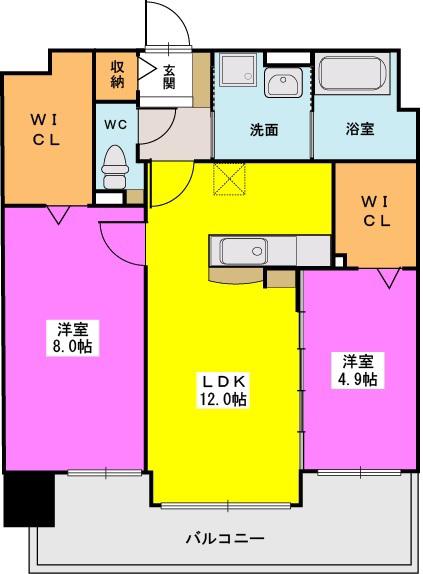 ヒルズ薬院(2LDK/2階)の間取り写真