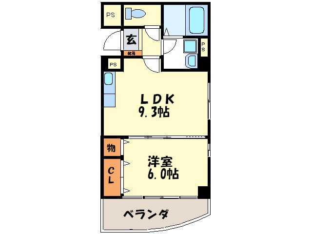 グランドエレガンスフクオカ(1LDK/4階)の間取り写真