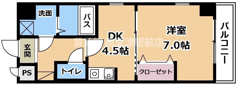 ヴェルジュ南草津(1DK/4階)の間取り写真