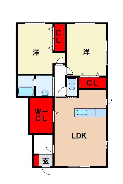 快晴館II(2LDK/1階)の間取り写真