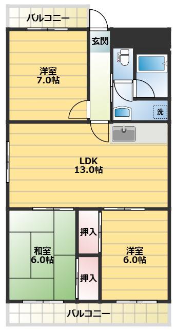 大同コーポ赤羽(3LDK/5階)の間取り写真