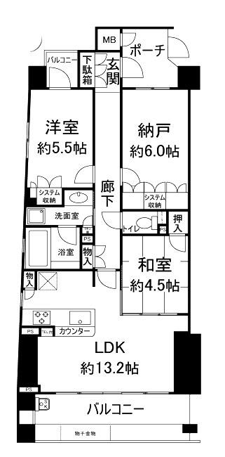 アバンエスパス鴨川(3LDK/3階)の間取り写真