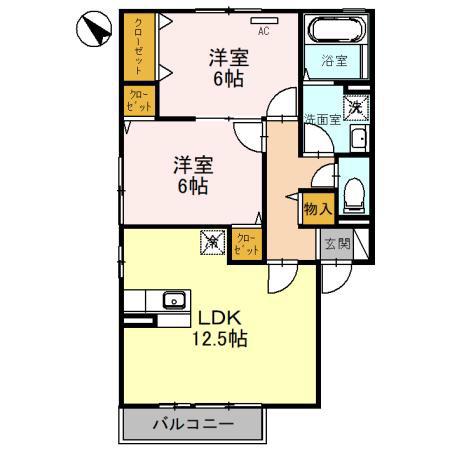 リビングタウン湖都が丘(2LDK/2階)の間取り写真