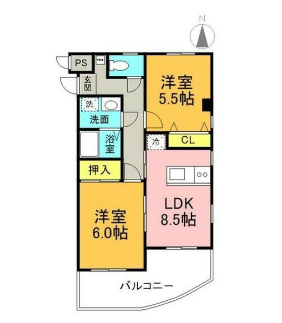 ベルデュールI(2DK/2階)の間取り写真