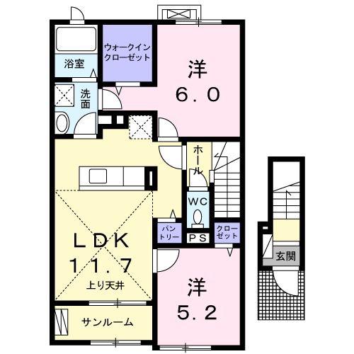 エスペランサA(2LDK/2階)の間取り写真
