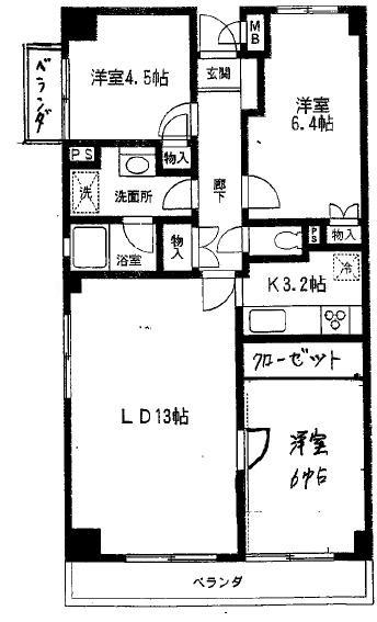 つつじヶ丘エクセルハイツI(3LDK/3階)の間取り写真