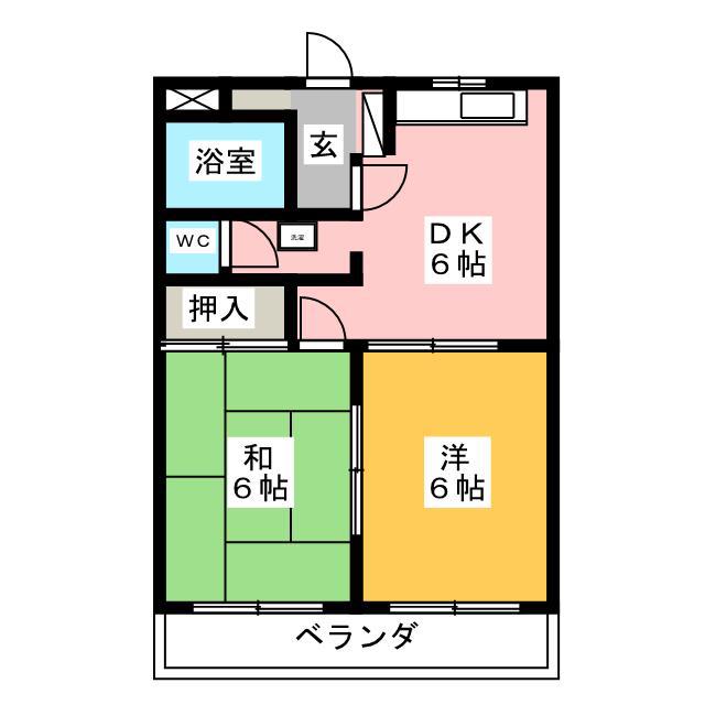 ノース WING(2DK/2階)の間取り写真