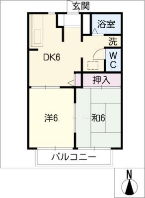 ルミエールシマベ(2DK/2階)の間取り写真