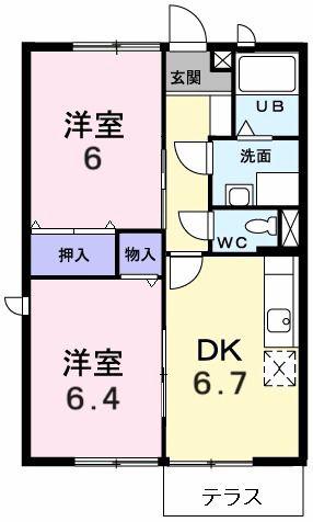 ソレアードT(2DK/1階)の間取り写真