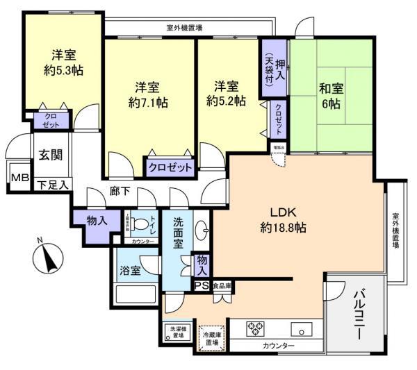 リーベスト勝田台エルベールの街B棟(4LDK/3階)の間取り写真