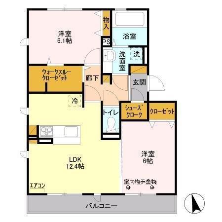 リヴェール南流山D(2LDK/2階)の間取り写真