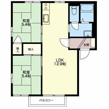 グリーンヒルズ A(2LDK/2階)の間取り写真