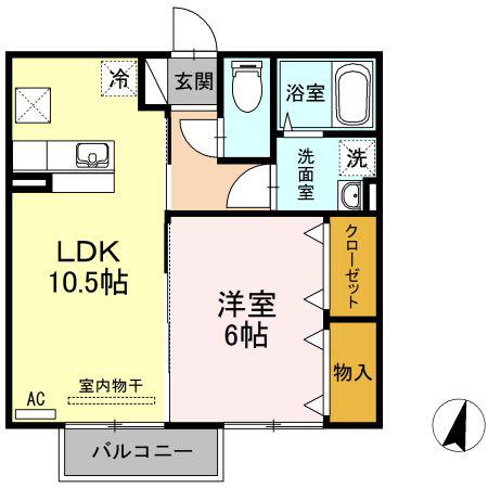 ブライト倉敷B棟(1LDK/2階)の間取り写真