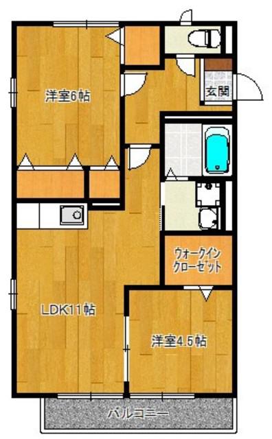 オーキッドB棟(2LDK/1階)の間取り写真
