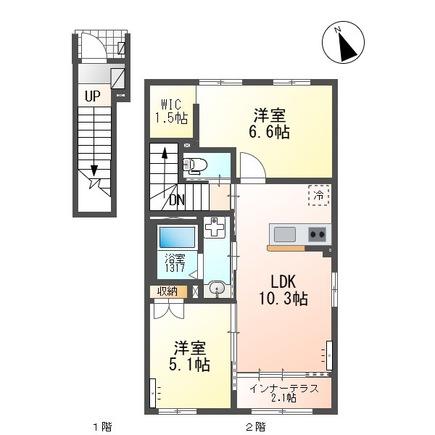 ウィルヴィレッジ弐番館(2LDK/2階)の間取り写真