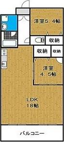 パークサイドNON・NO(2LDK/4階)の間取り写真