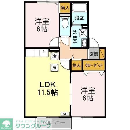 カームヒルズA・B(2LDK/2階)の間取り写真