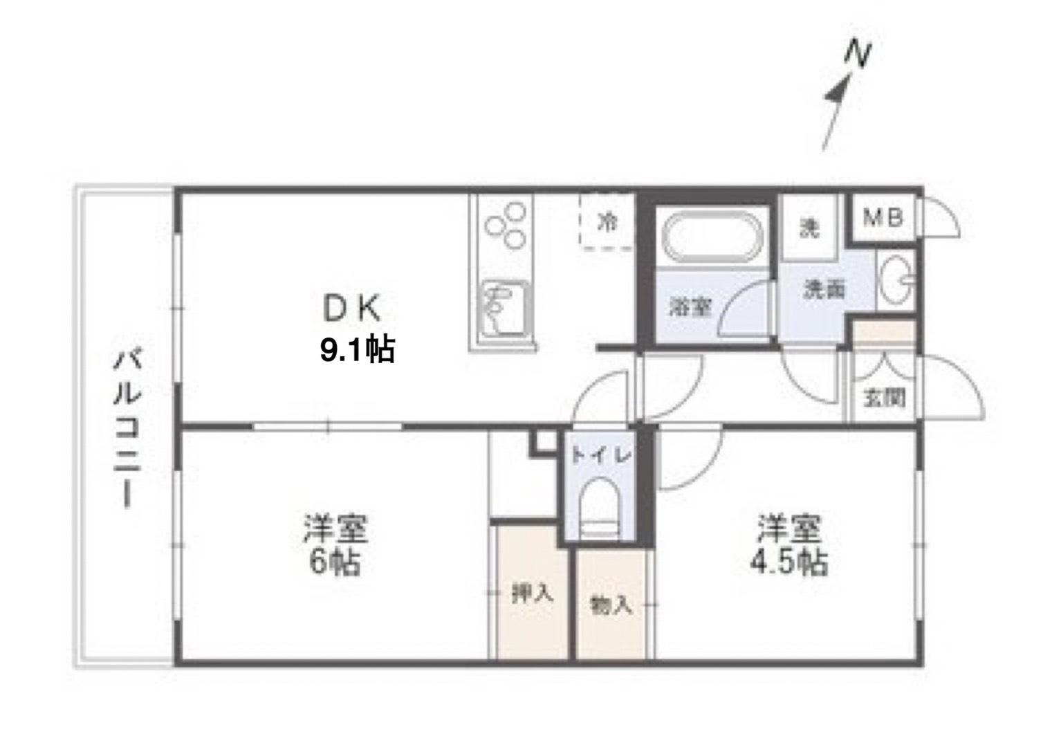 ガーデンヒルズ山王(2DK/1階)の間取り写真