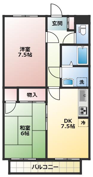 ガーデンミリカB棟(2DK/2階)の間取り写真