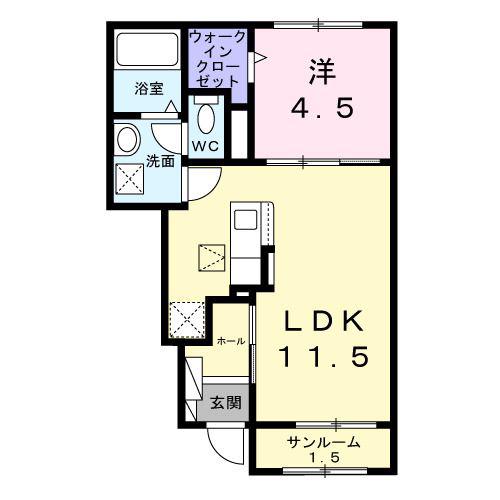 KASHIWA HILLS(1LDK/1階)の間取り写真