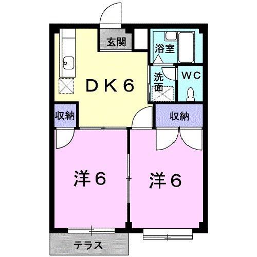 ファミーユ美崎B(2DK/1階)の間取り写真
