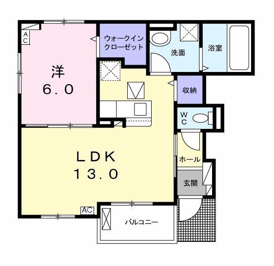 コンフォルタ茶屋の原(1LDK/1階)の間取り写真