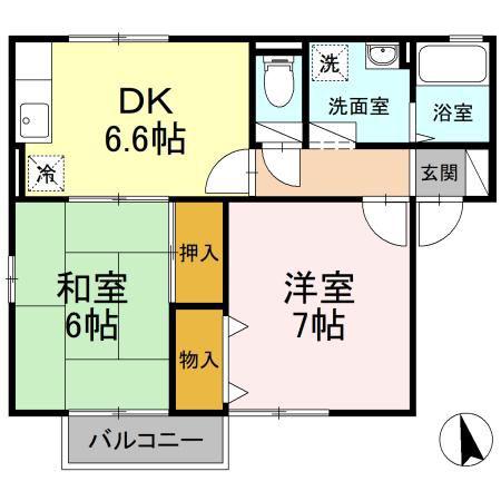 セジュール来住A棟(2DK/1階)の間取り写真
