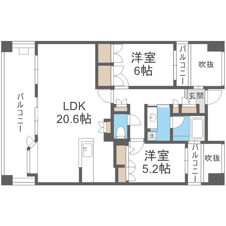 サングレート薬院ロイヤルウィン(2LDK/14階)の間取り写真