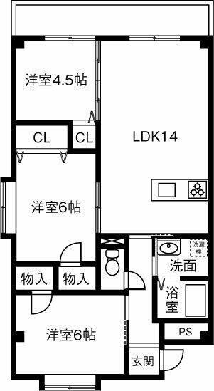ハイツ白雲(3LDK/1階)の間取り写真