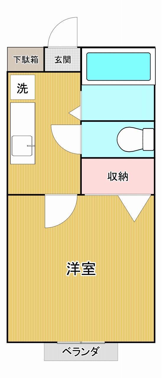 スカイヒルズA(1K/2階)の間取り写真