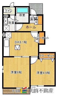 サンタ・フェA(2DK/1階)の間取り写真