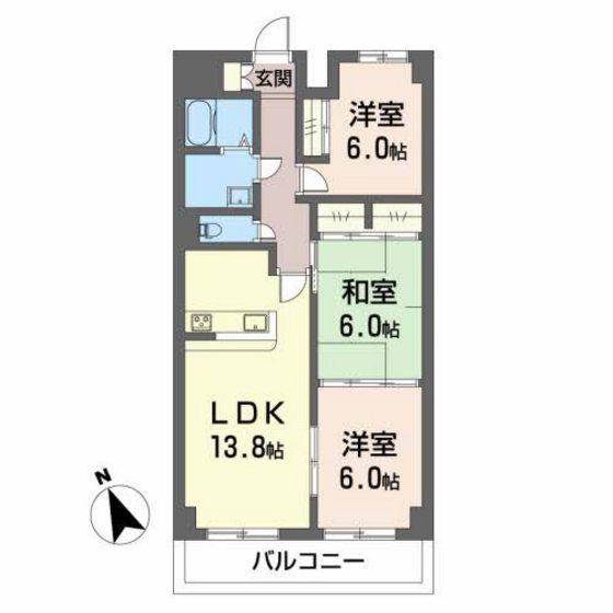 アーバンコア九ノ城(3LDK/3階)の間取り写真
