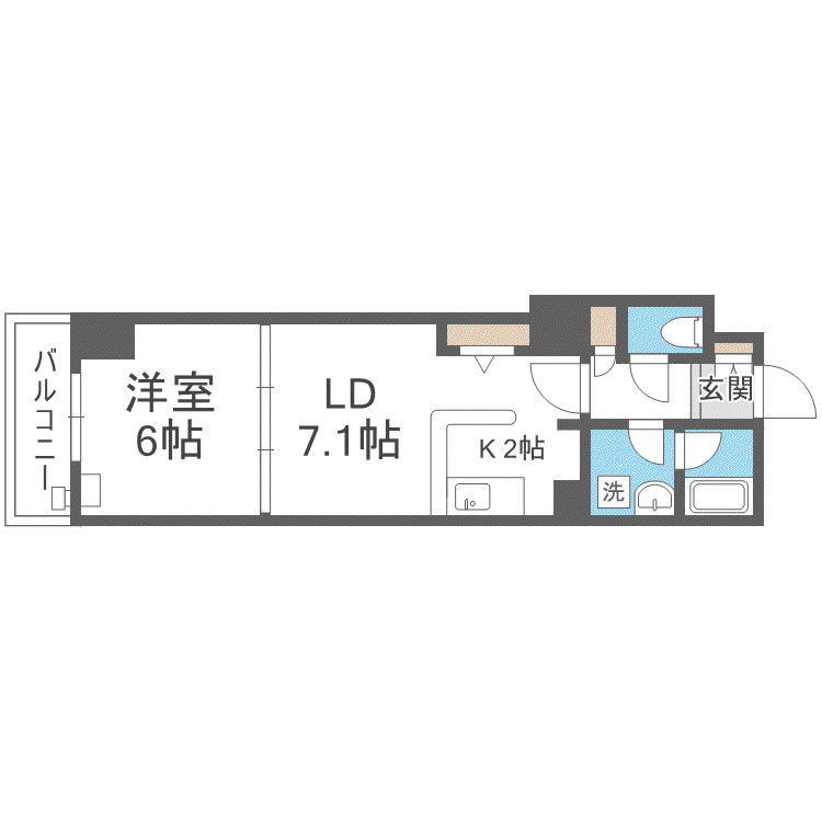 ビッグパレス南6条(1LDK/7階)の間取り写真