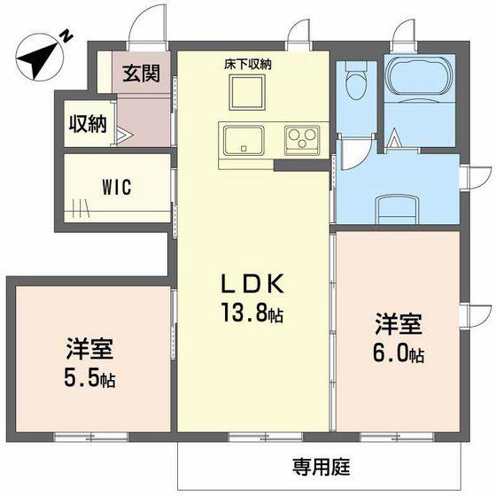 エクレール長楽寺A棟(2LDK/1階)の間取り写真