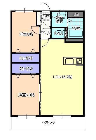 ユーミーマンションB(2LDK/1階)の間取り写真