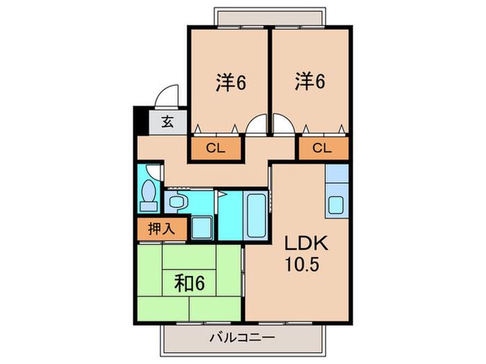 ルミエールB棟(3LDK/2階)の間取り写真